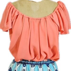 NWT Joy Joy ridiculous Top off or on shoulder ruffled blouse in coral